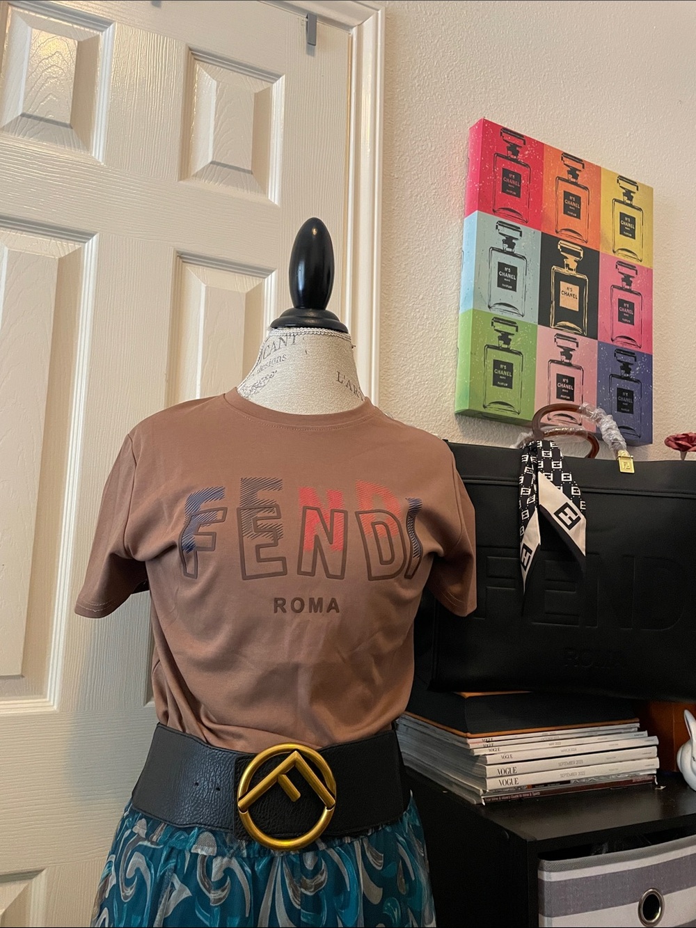 Brown Logo Tee with Multicolor Lettering.Closet Clearout no returns.
